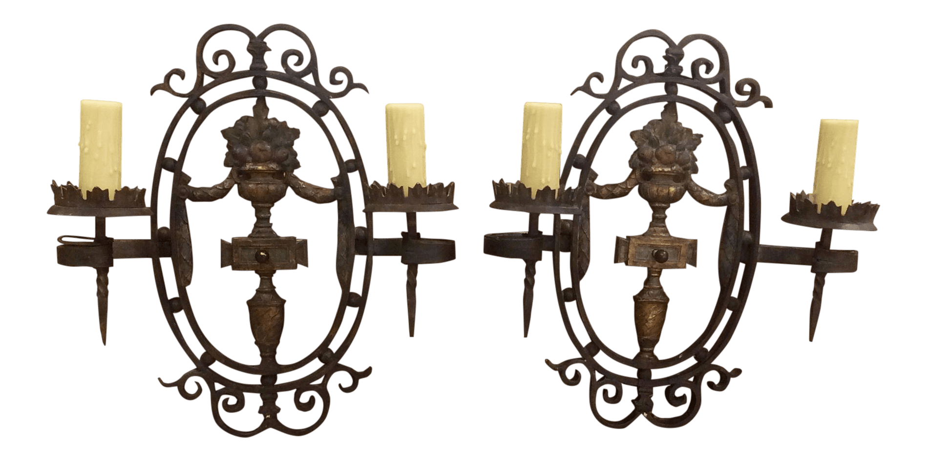 Pair of French Painted Wrought Iron Wall Sconces