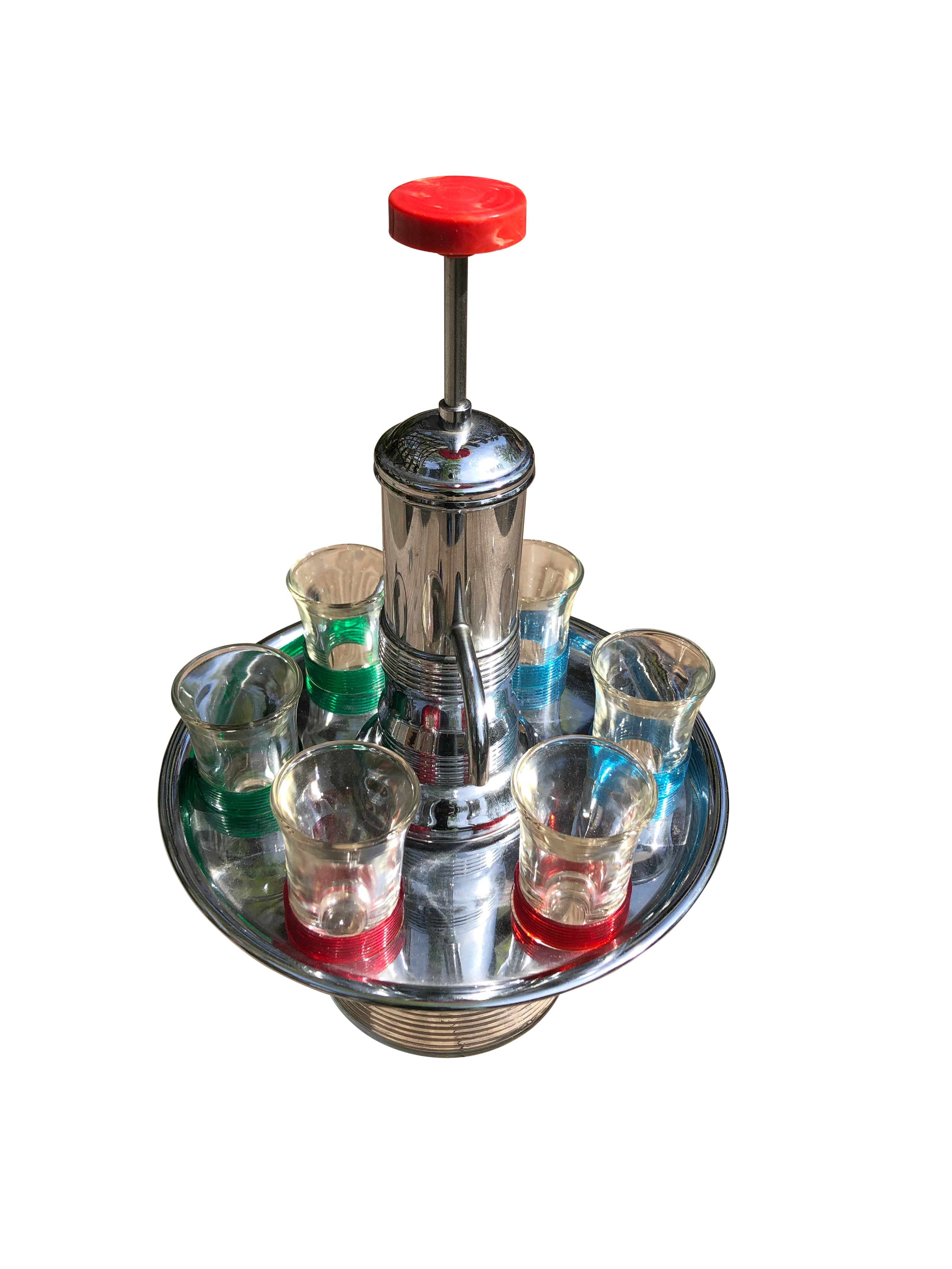 Mid-Century Liquor Dispenser and Shot Glasses