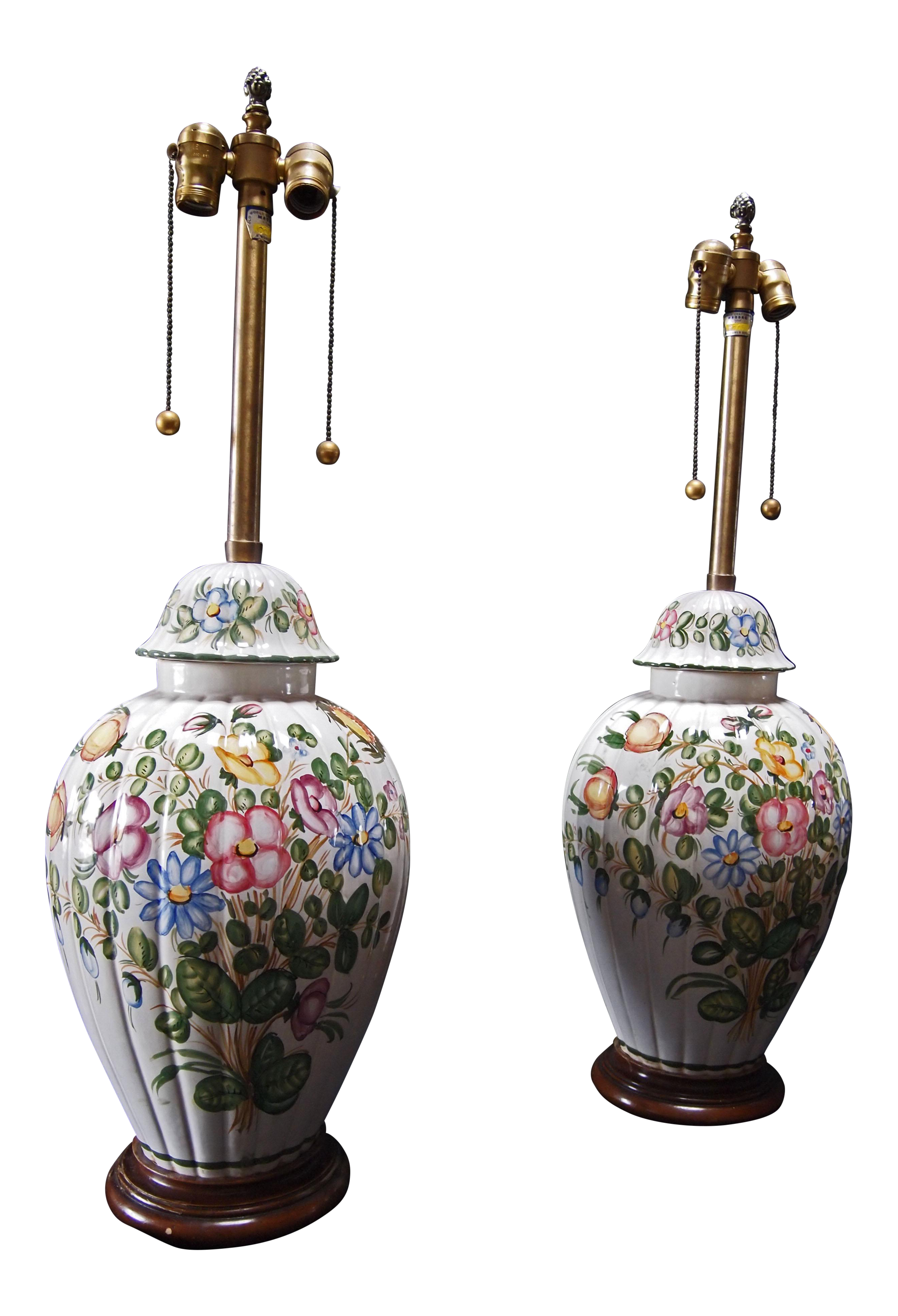 Pair of Marbro Floral Decorated Lamps
