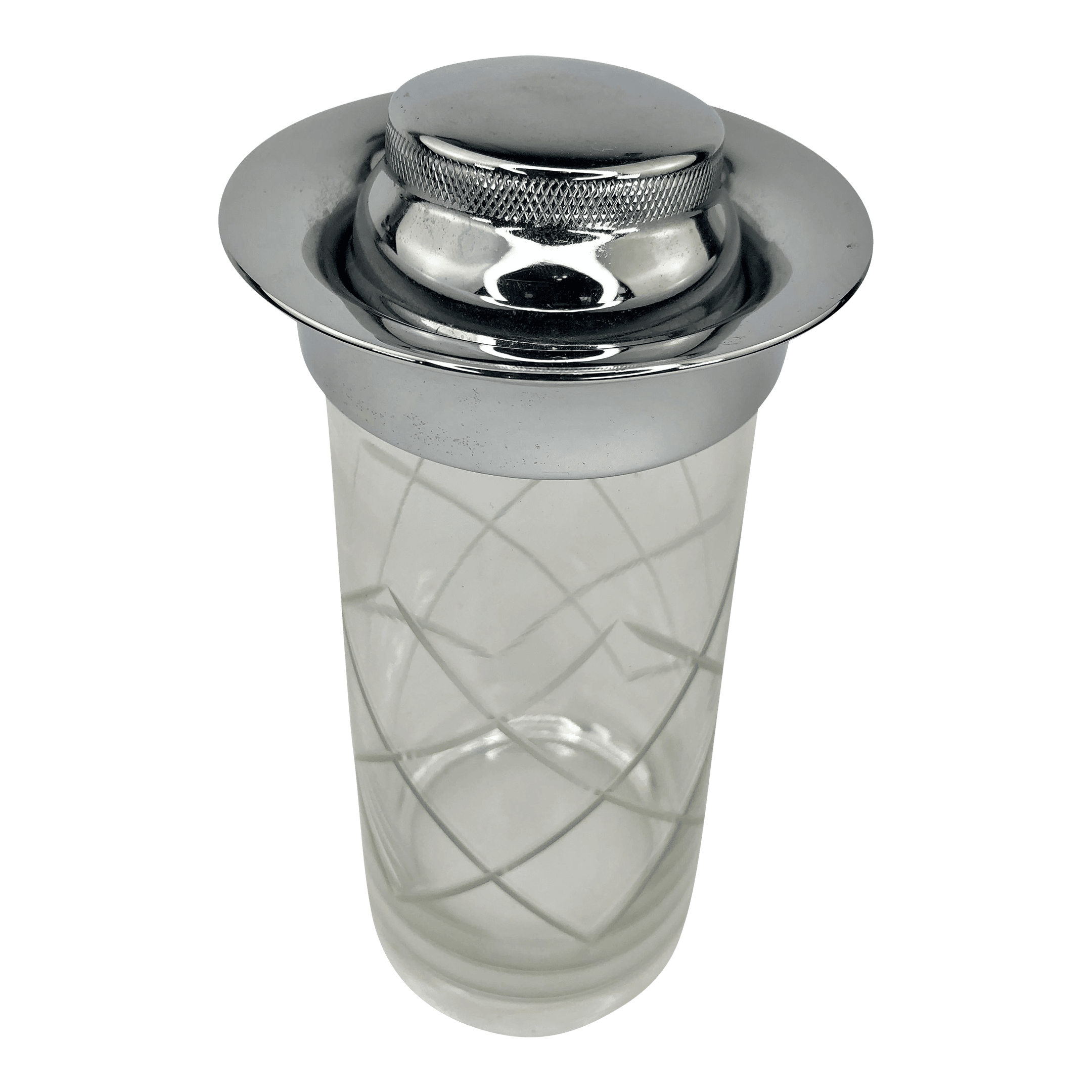 Vintage Heavy Crystal Cocktail Shaker With Wheel Cut Argyle Design