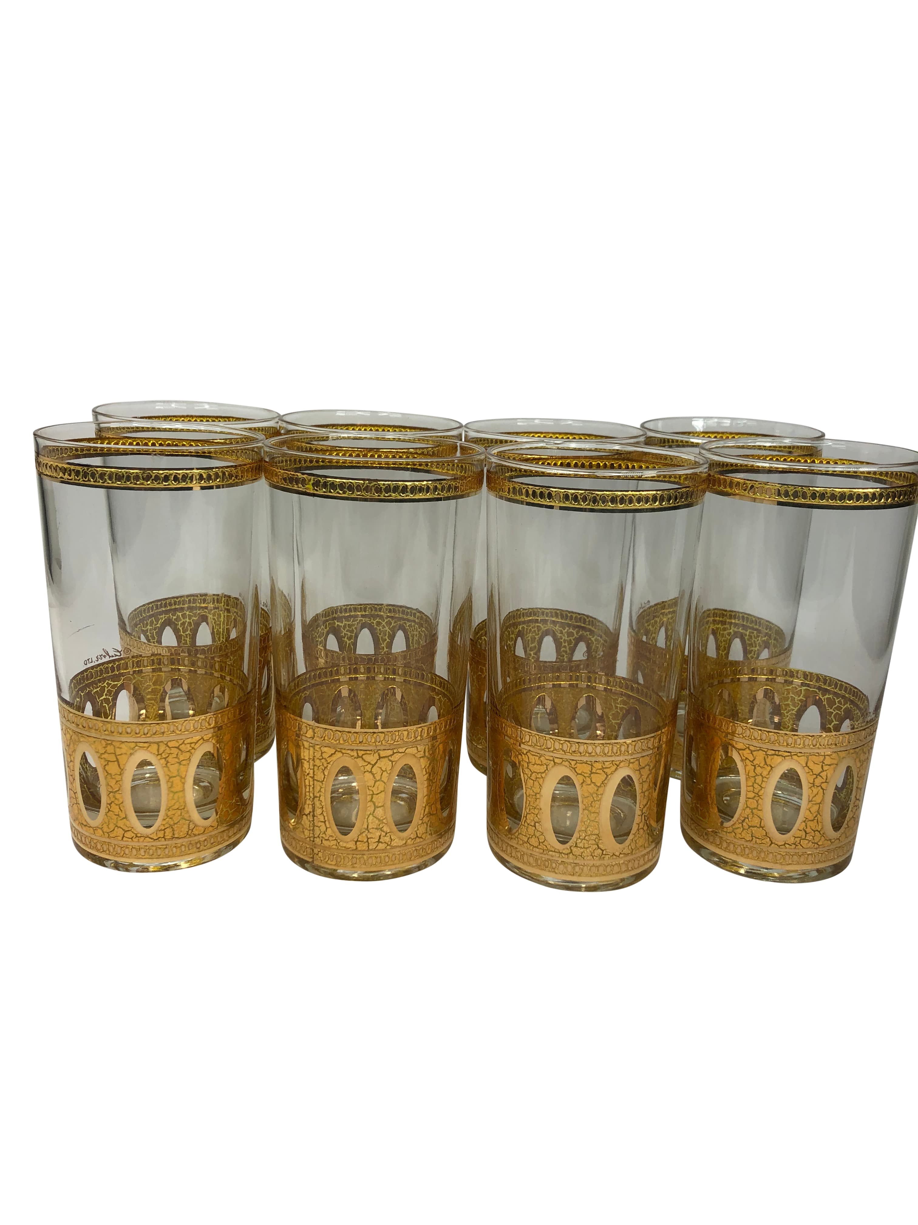 Set of 6 Vintage Culver Antigua Gold Collins Glasses