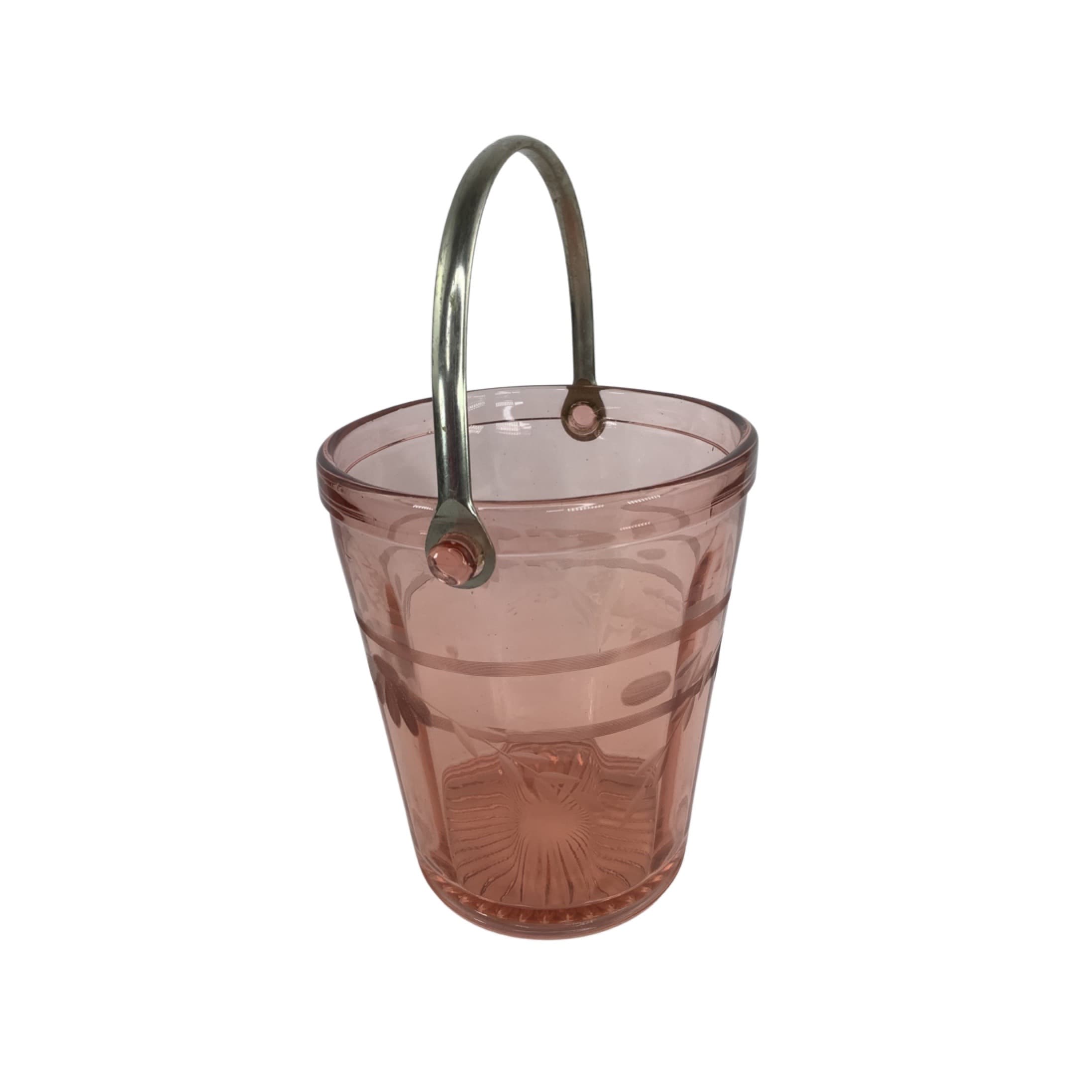 Art Deco Pink Glass Ice Bucket With Ice Strainer