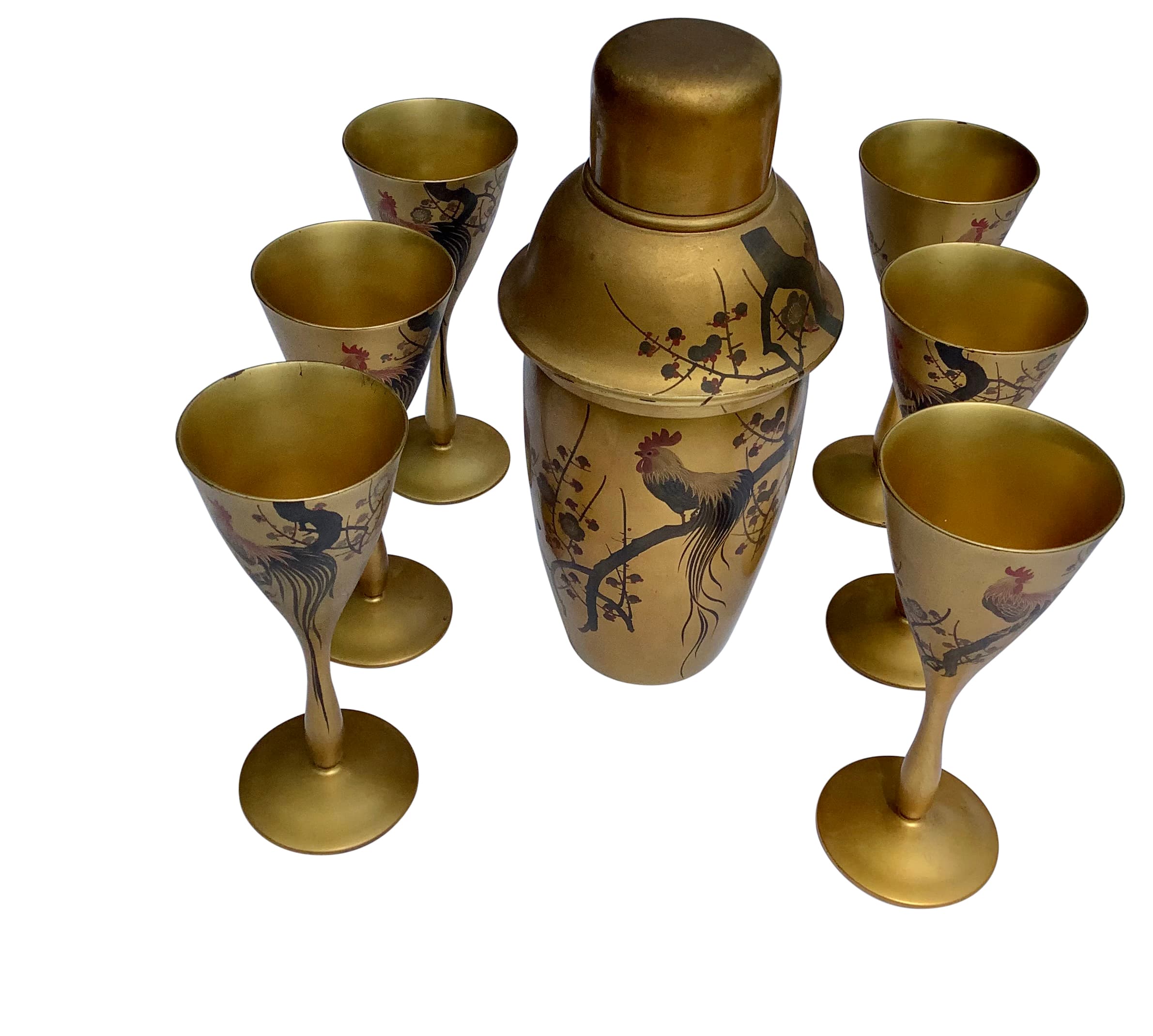 Japanese Lacquer and Painted Sake or Cocktail Set