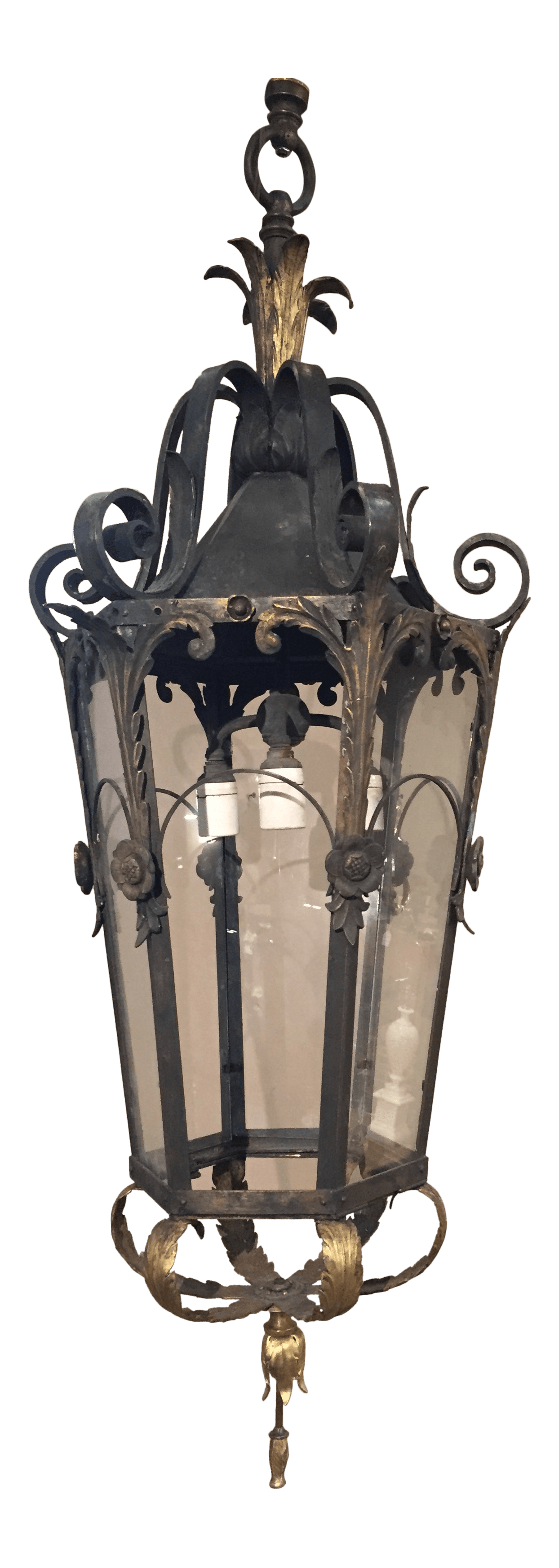 Monumental Electrified French Bronze Lanterns, Hanging or Wall-Mount