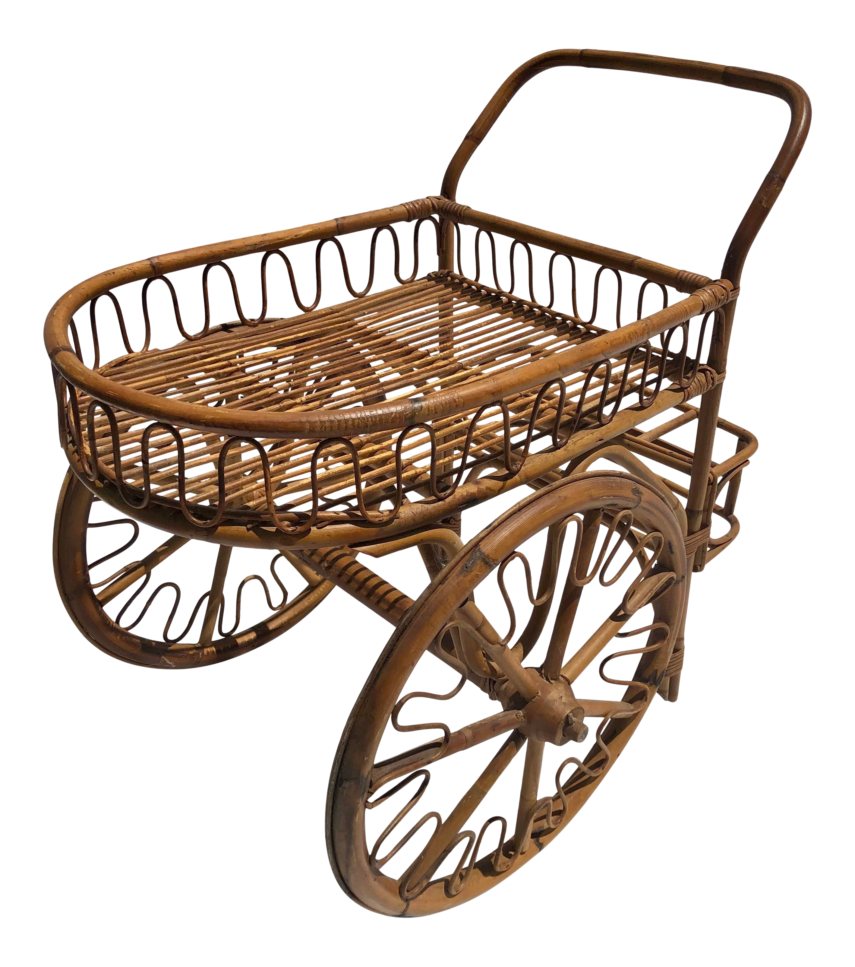 Vintage French Rattan Bar Cart