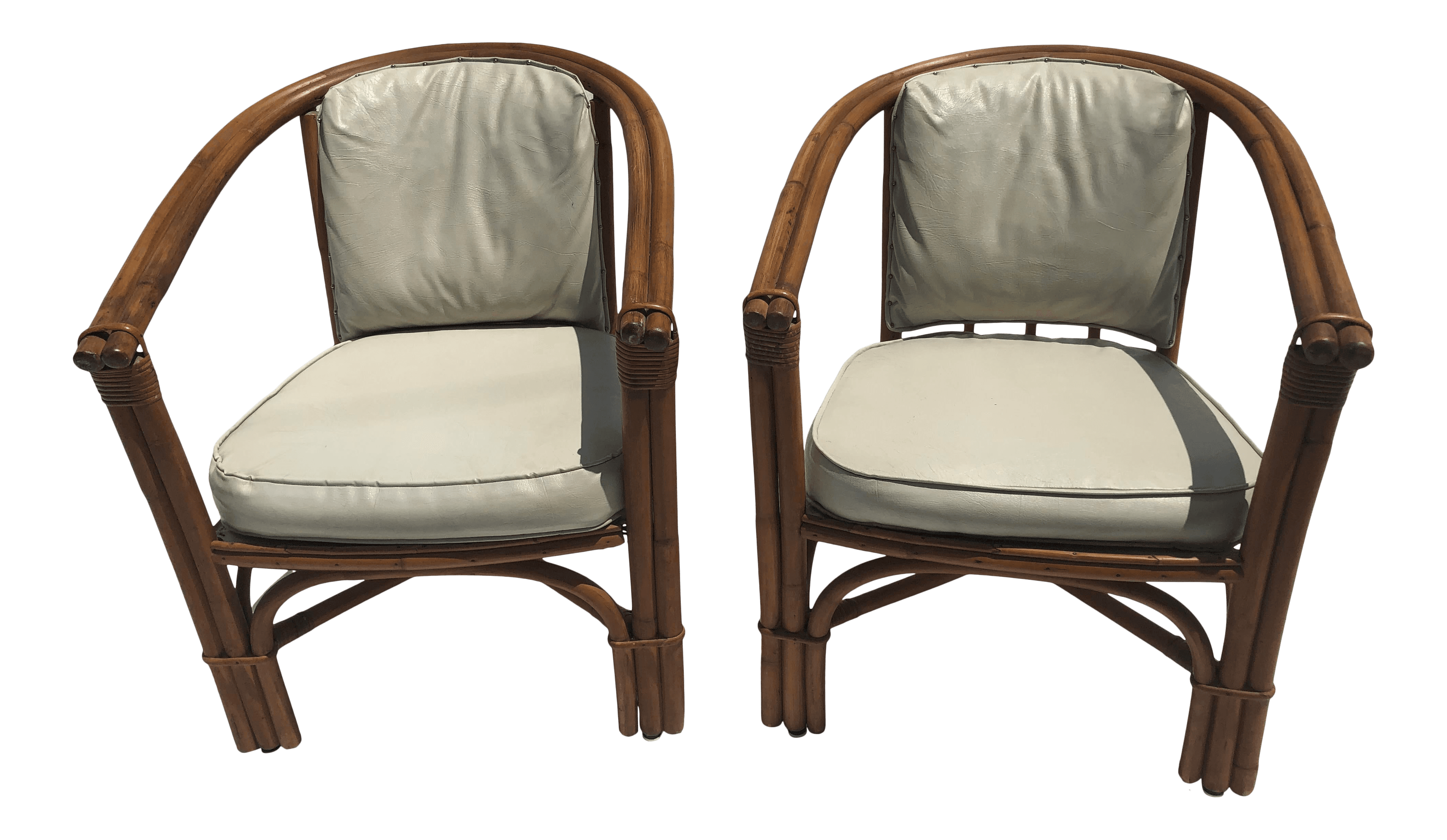 Pair of Vintage Bamboo Chairs With Vinyl Seats