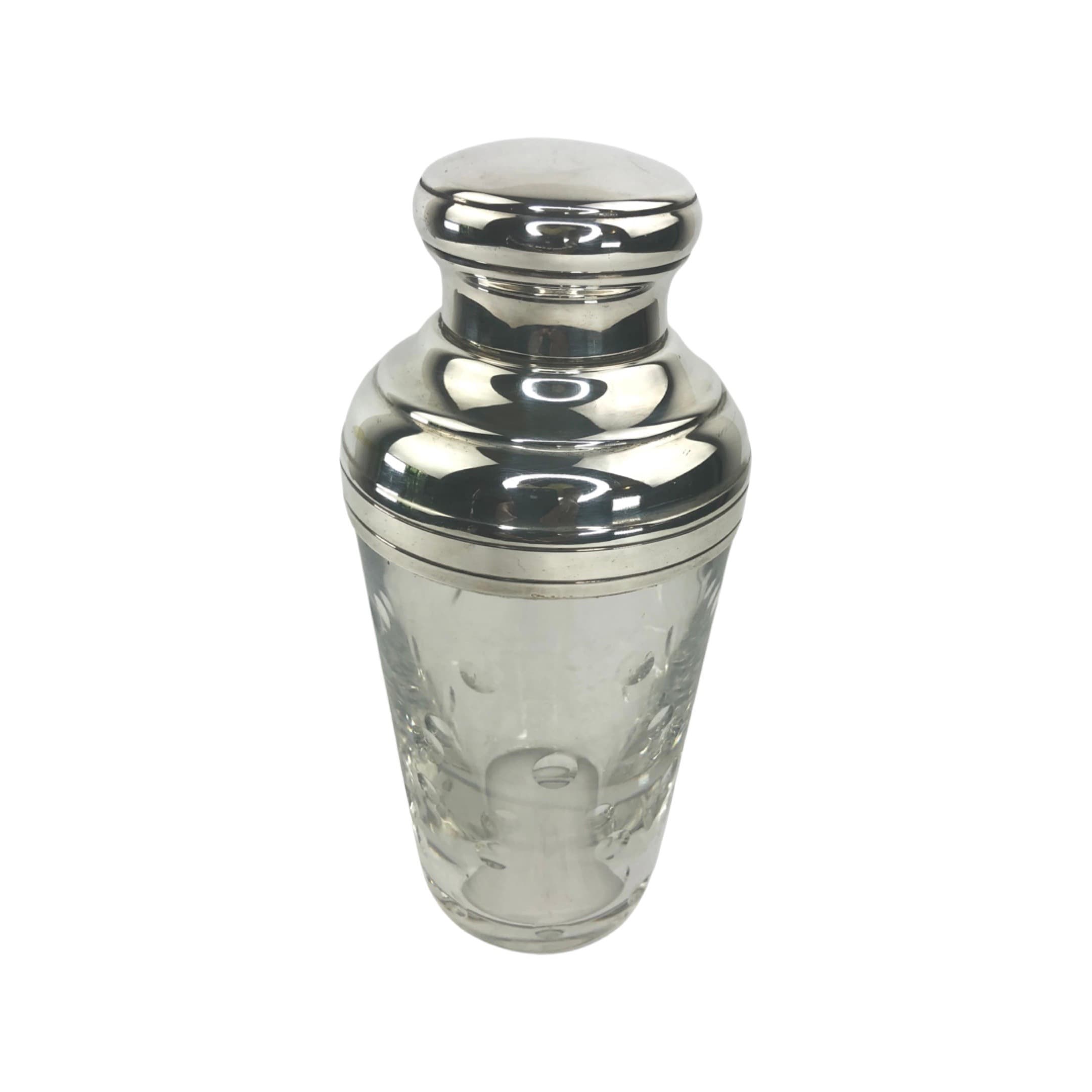 Vintage French St. Louis Crystal and Silver Plate Cocktail Shaker