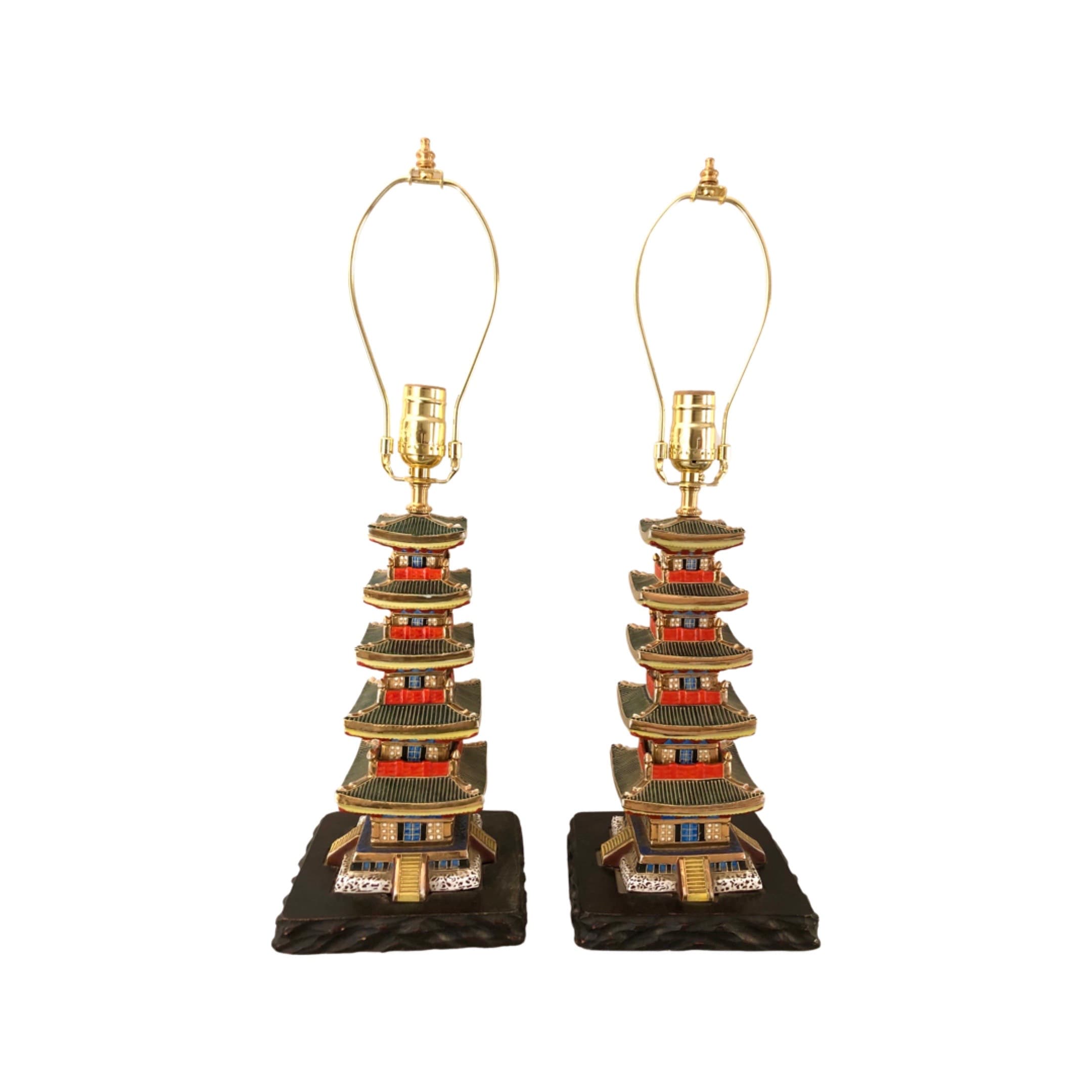 Pair of Chinese Pagoda Form Ceramic Lamps