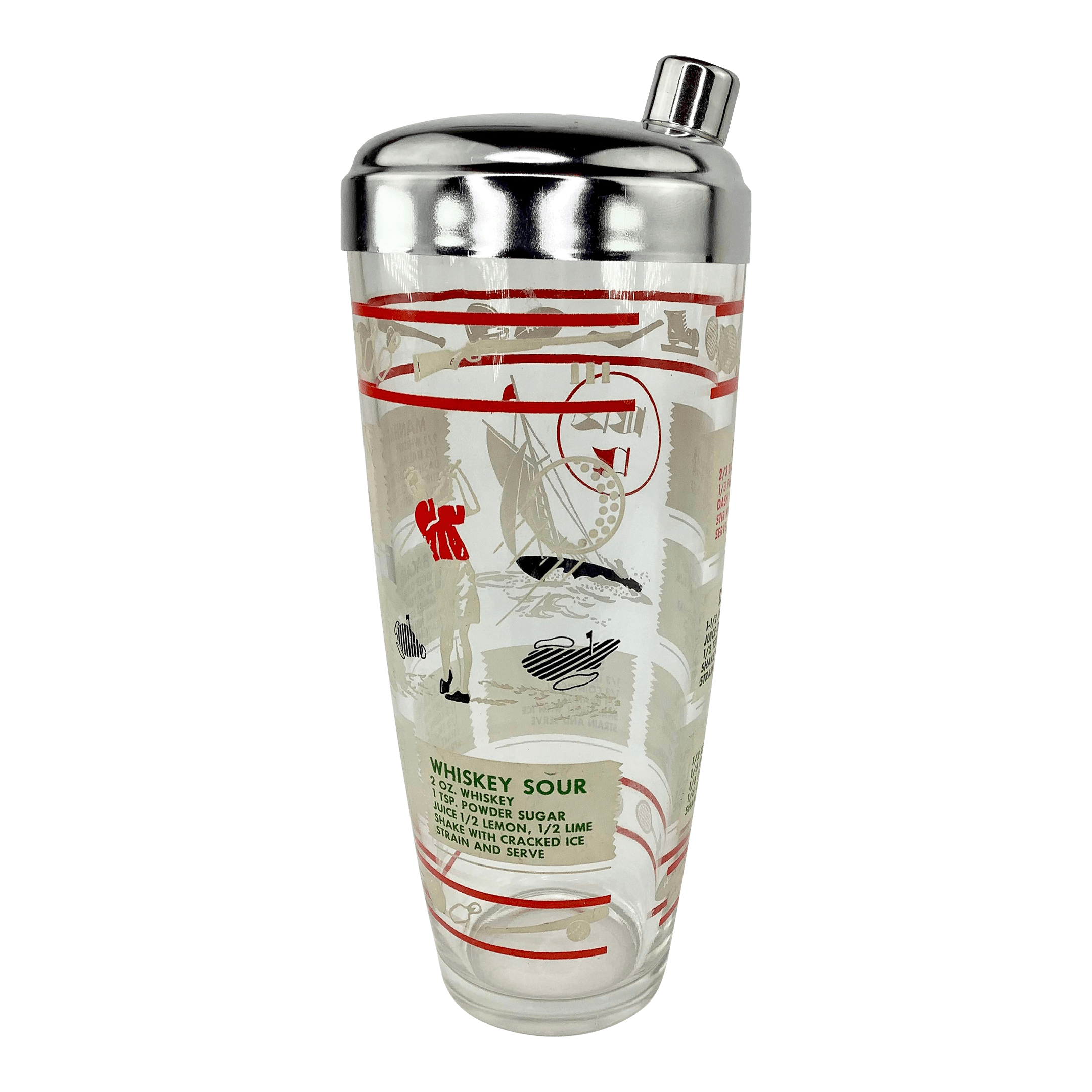 Vintage Hazel Atlas Sports Themed Recipe Cocktail Shaker