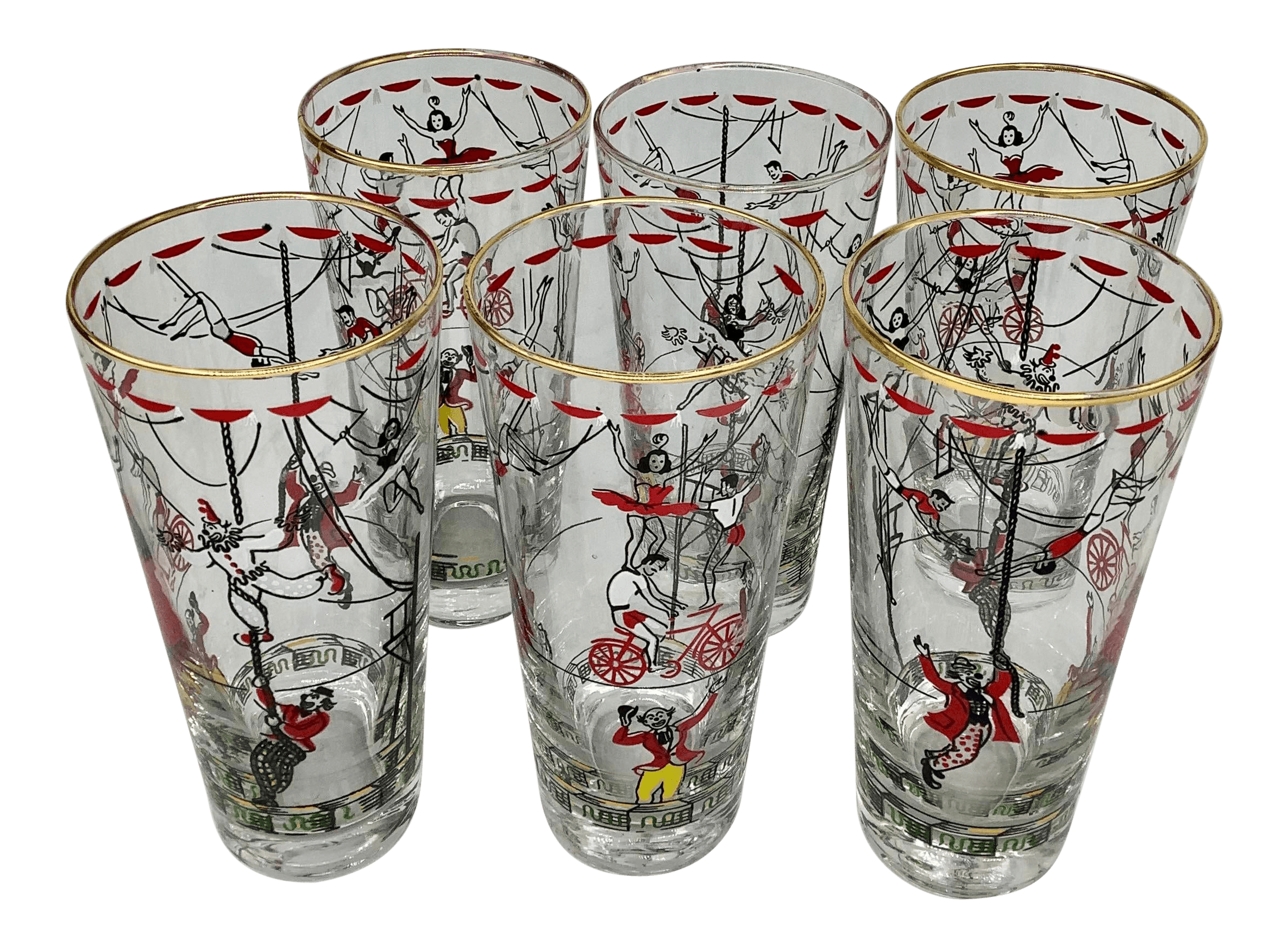 Vintage Libbey Glass Co. Circus Highball Glasses-Set of 6