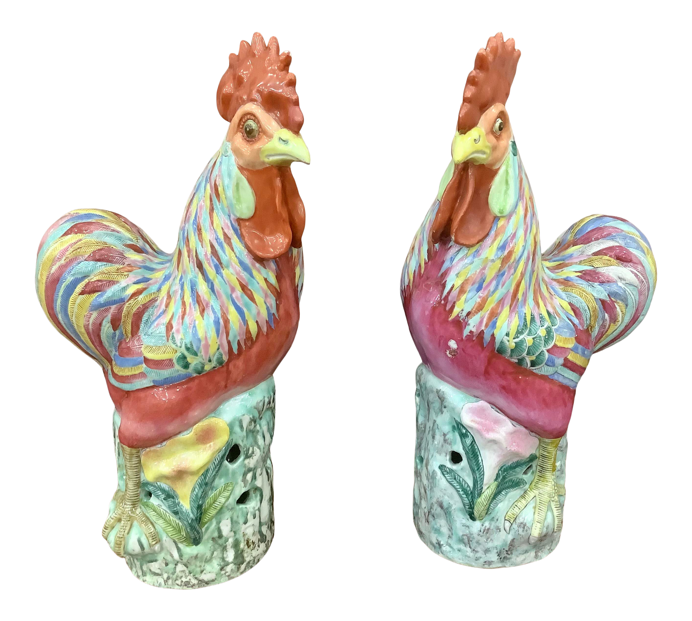 1900s Chinese Ceramic Roosters