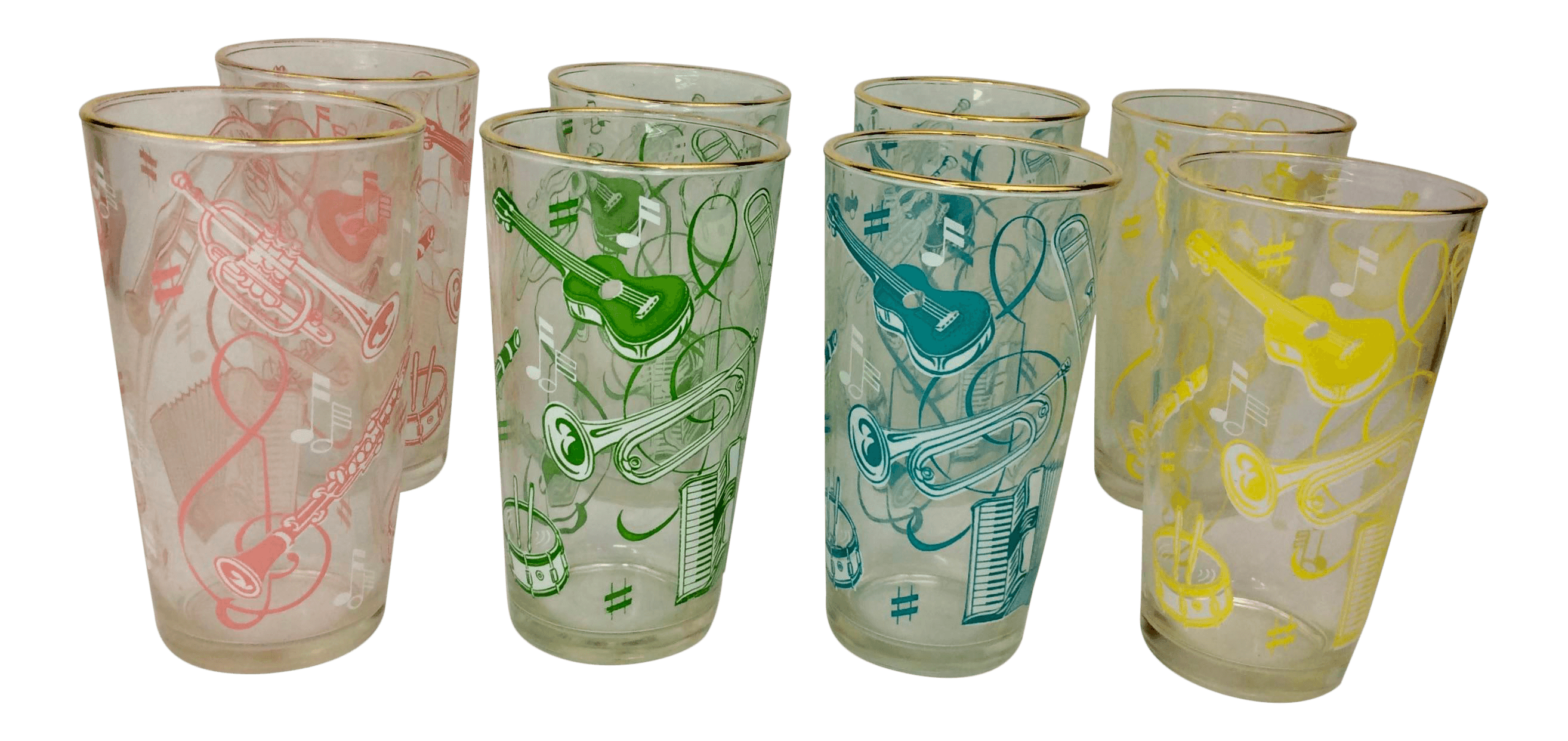 Vintage Hazel Atlas Musical Instrument Highball Glasses-Set of 8
