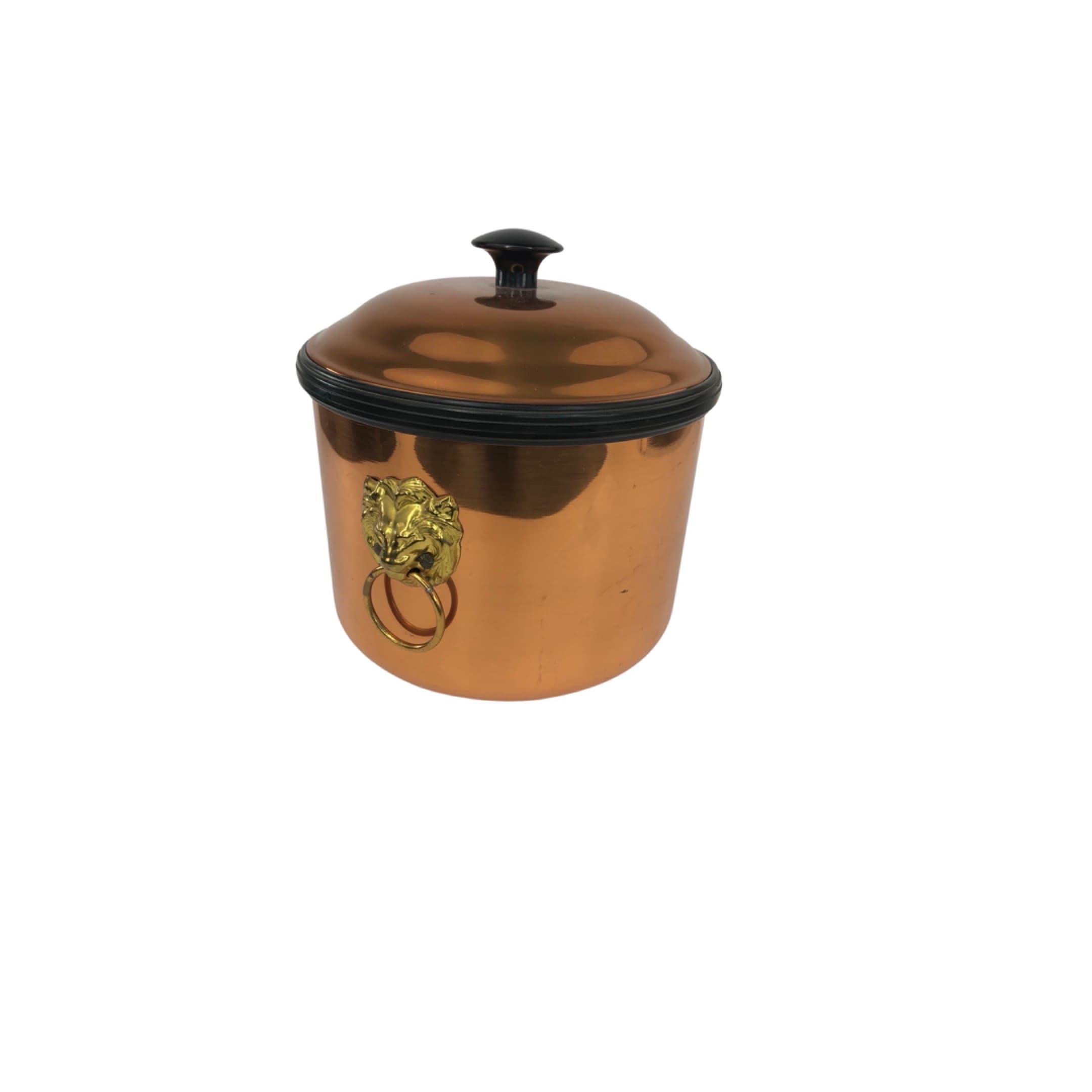 Copper Ice Bucket With Brass Lion Head Handles