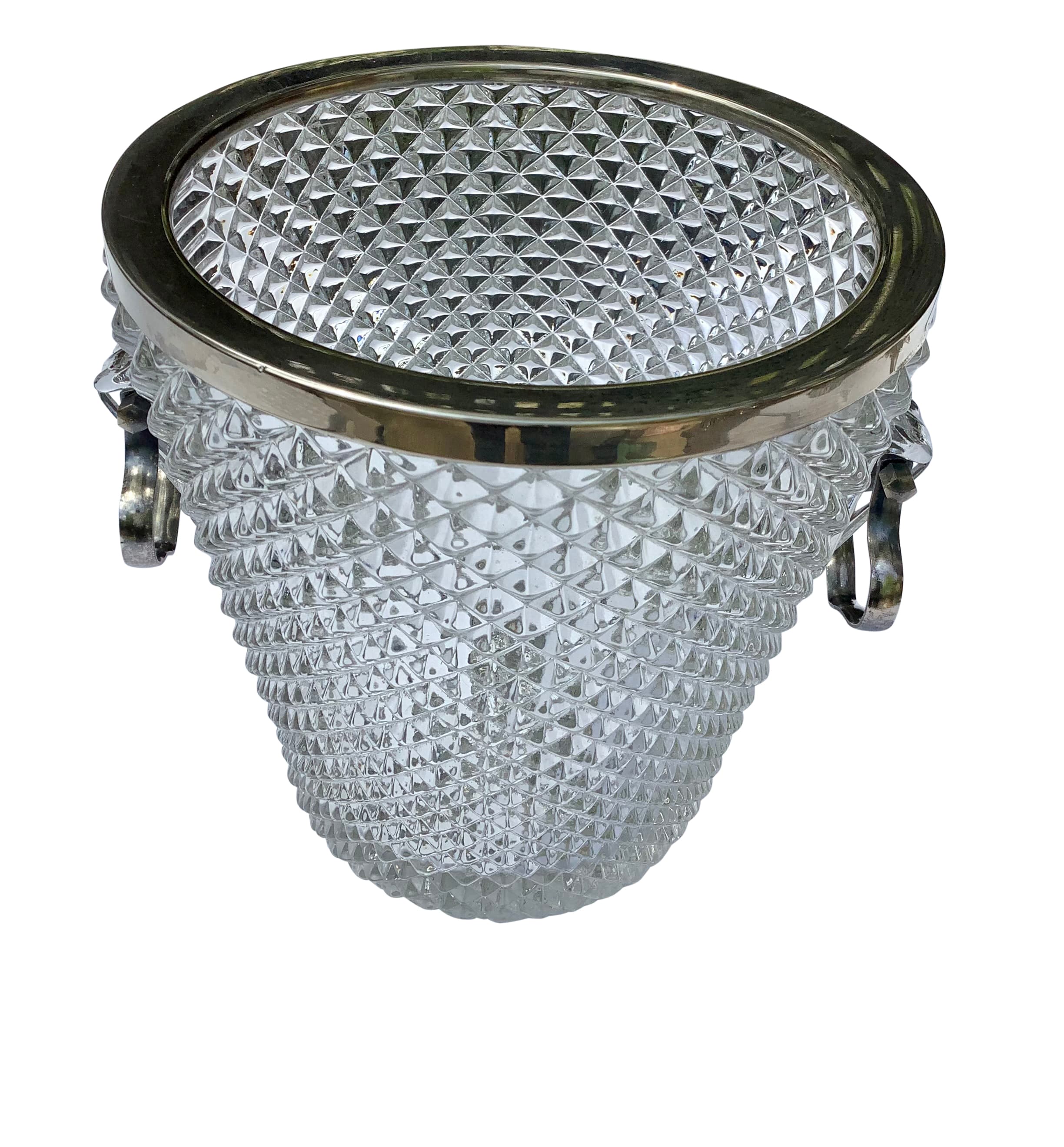 Large English Glass and Silver Plate Ice or Champagne Bucket