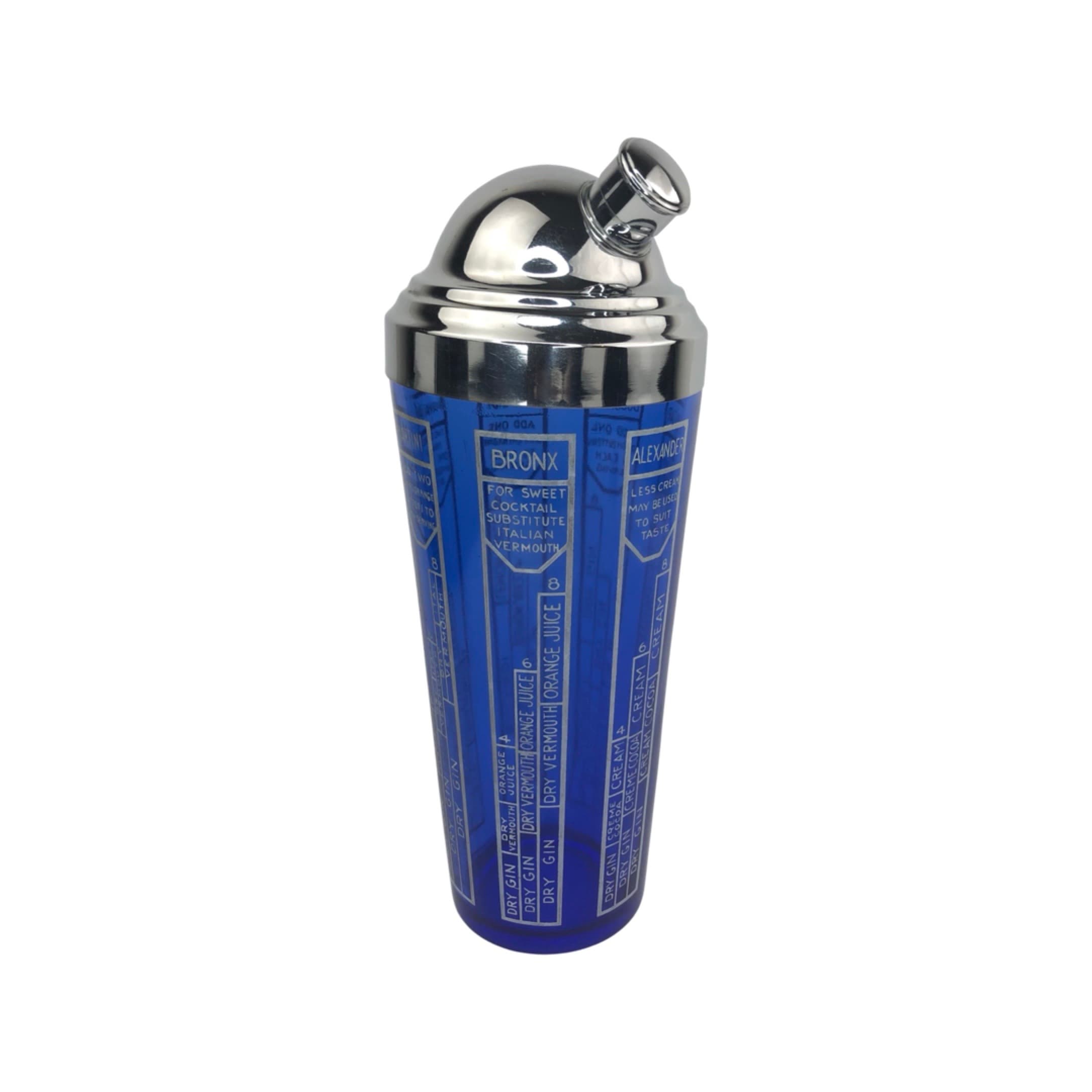 Art Deco Cobalt Blue Cocktail Shaker With Classic Recipes