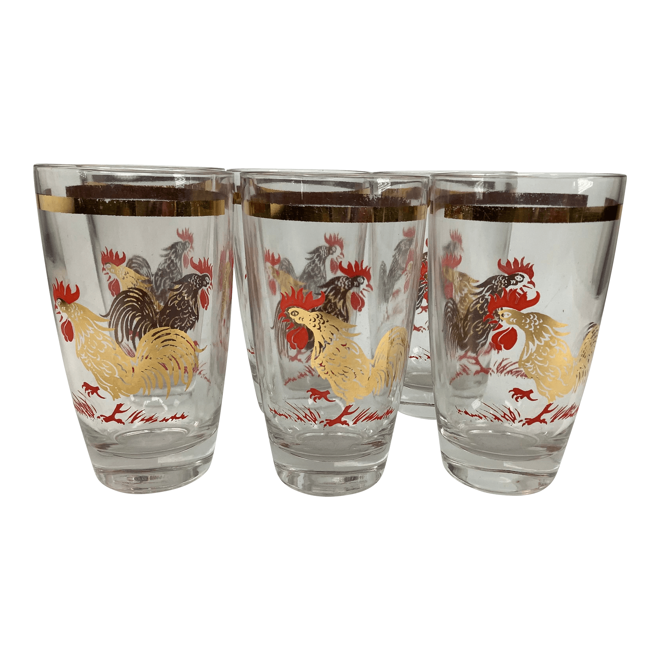 Vintage Cocktail Tumblers With Roosters-Set of 6