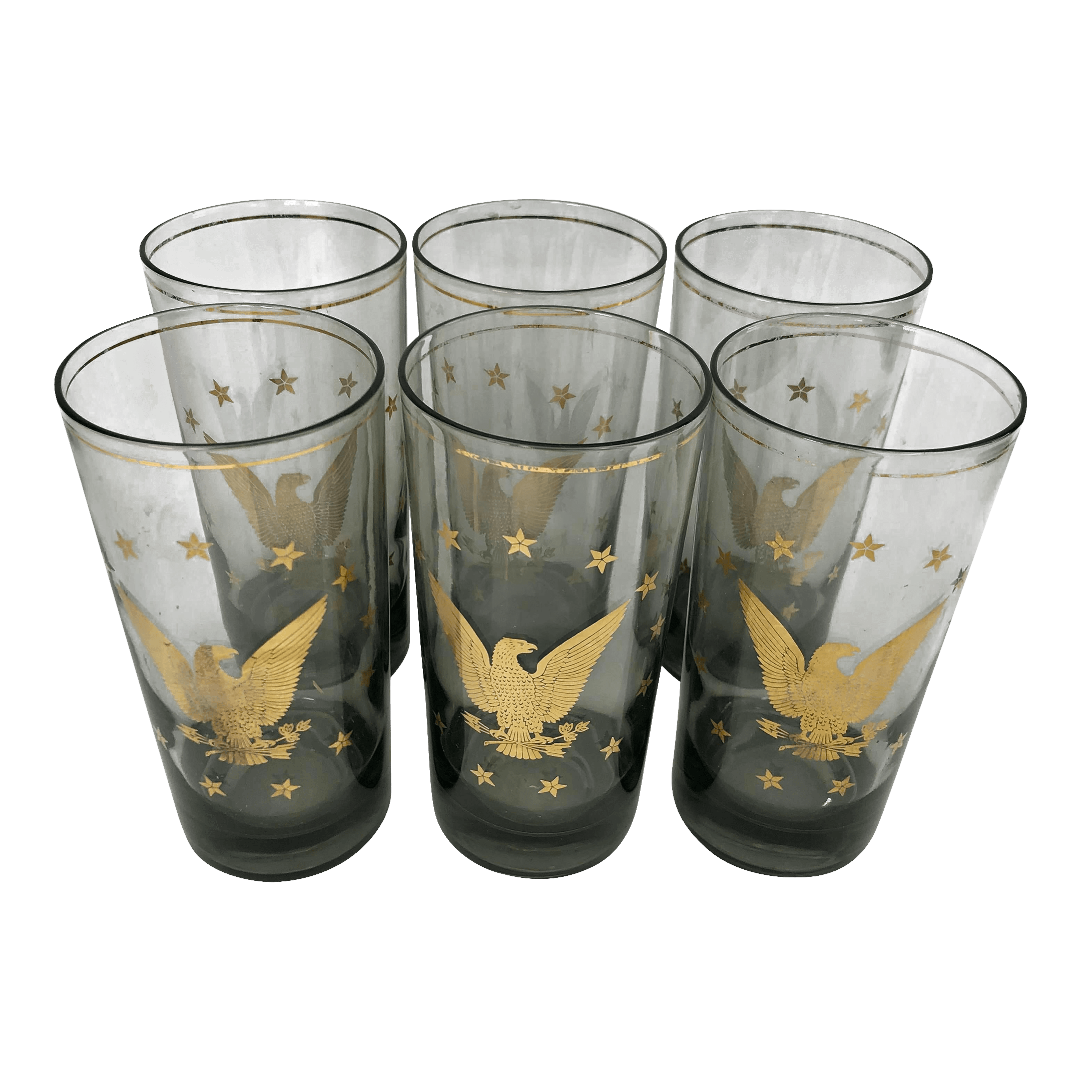 Vintage Highball Glasses With Patriotic Gilt Eagle and 13 Stars-Set of 6