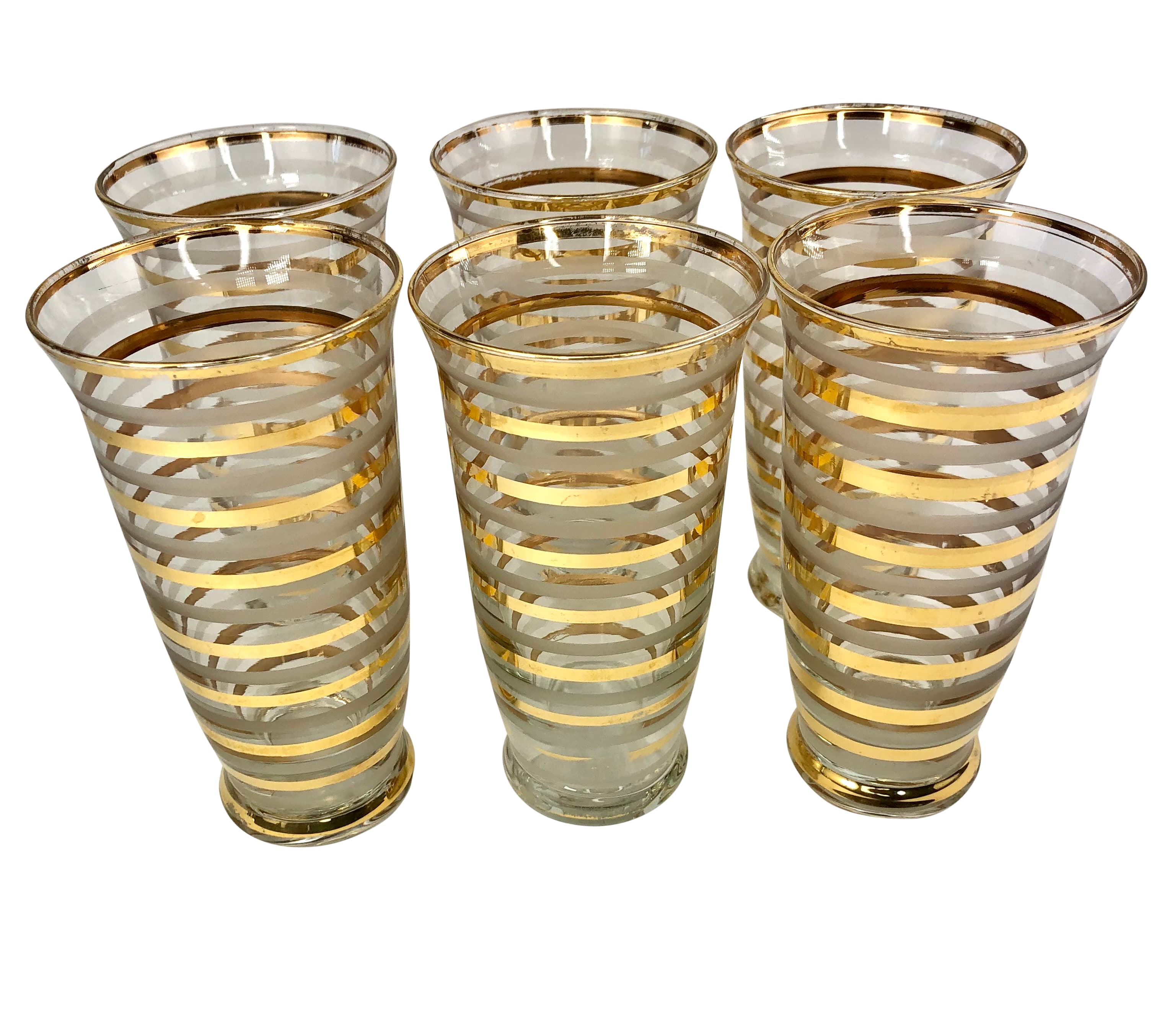 Set of 6 Vintage Footed Pilsners With Gilt and Frosted Bands