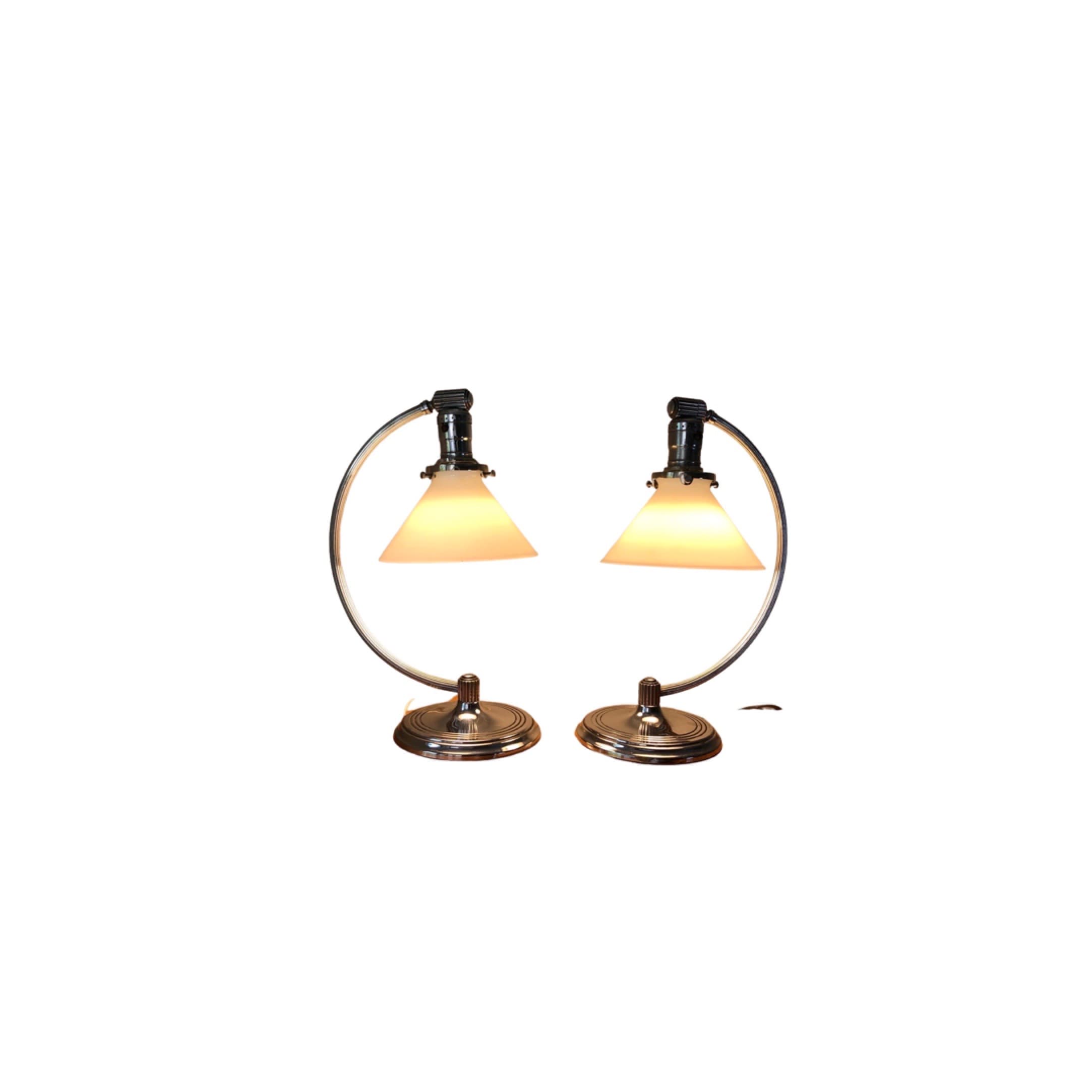 1930's Chase Chrome Art Deco Desk Lamps - a Pair