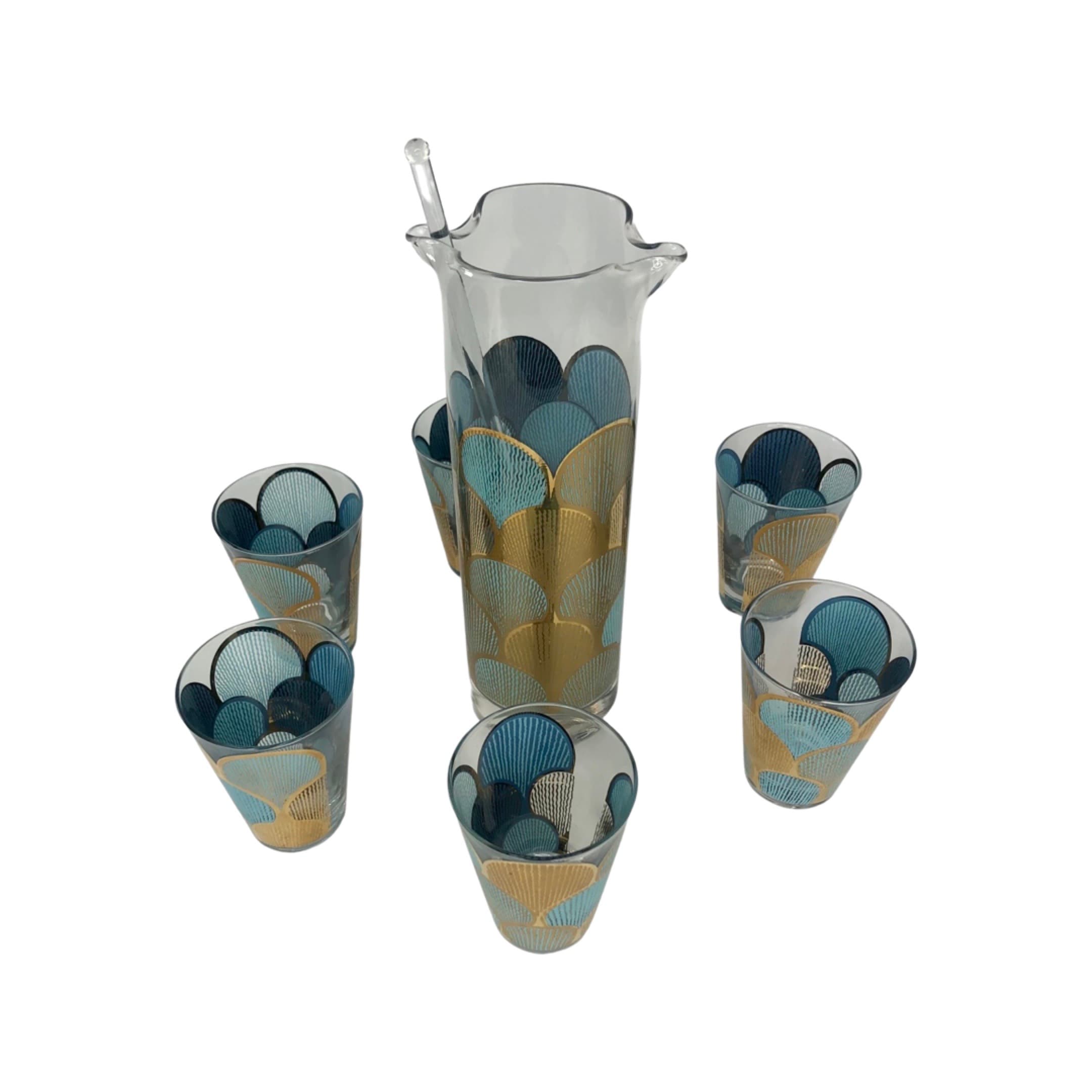Vintage Blue and Gold Cocktail Set- 8 Pieces