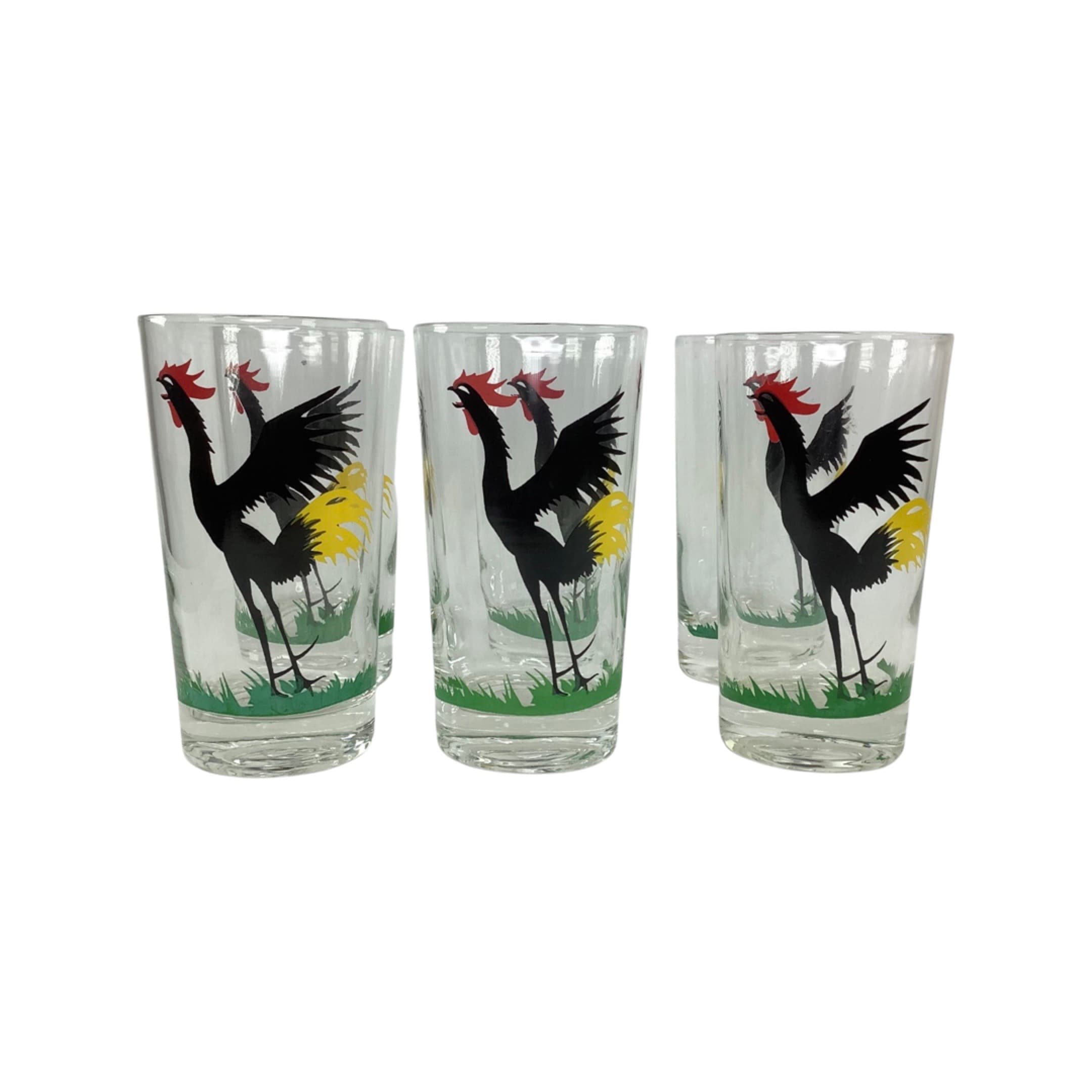 Set of 6 Crowing Rooster Highball Cocktail Glasses