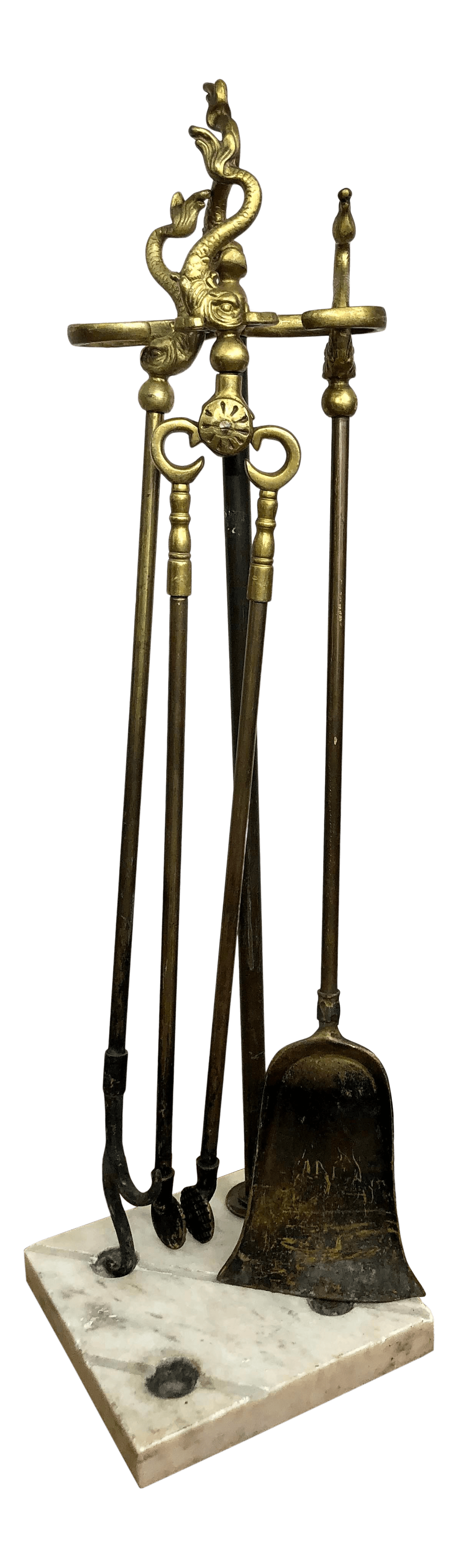 Dolphin Brass Fireplace Tool Set With Marble Base
