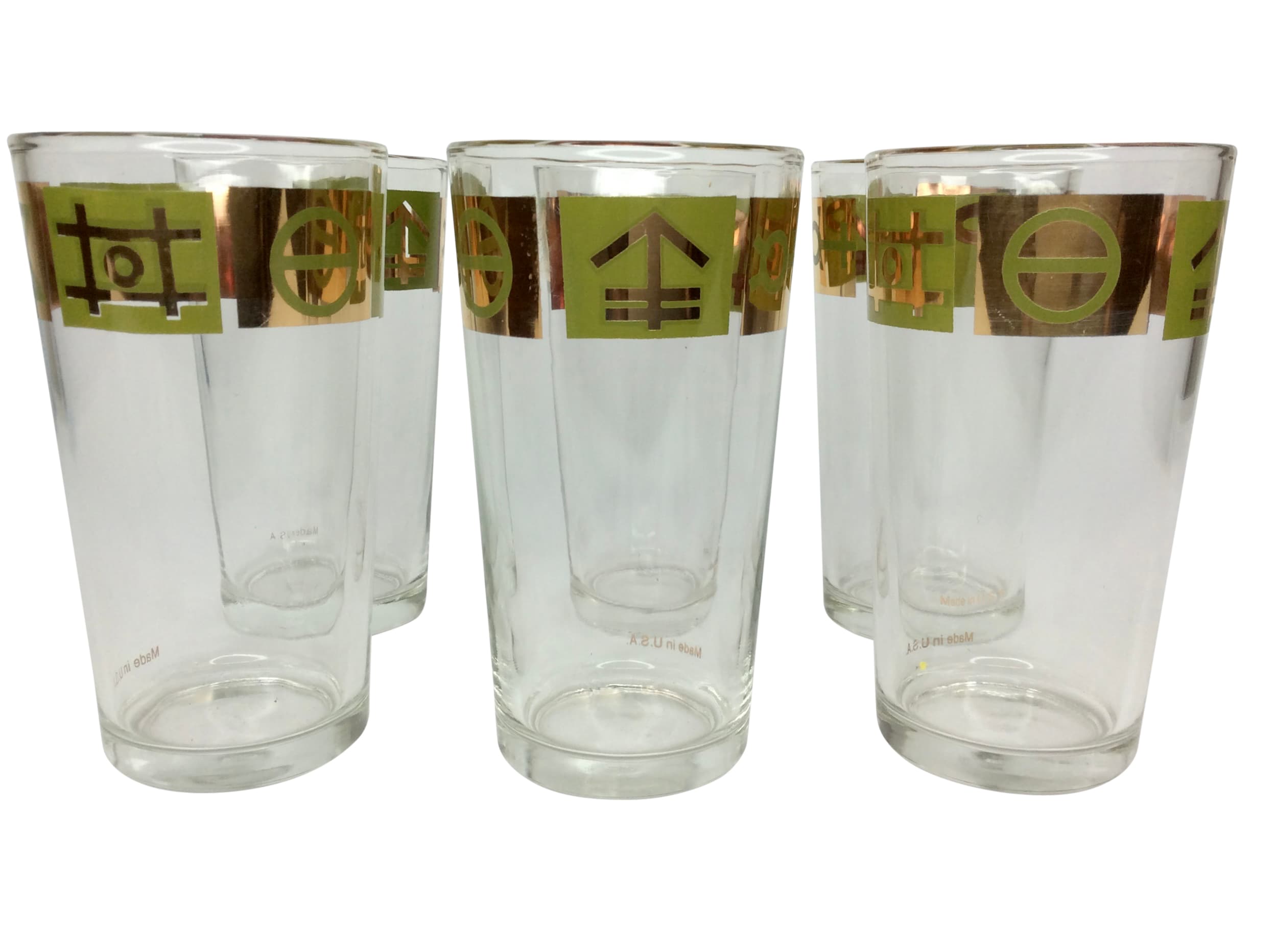 Set of 6 Vintage Highball Glasses With Egyptian Hieroglyphics Design