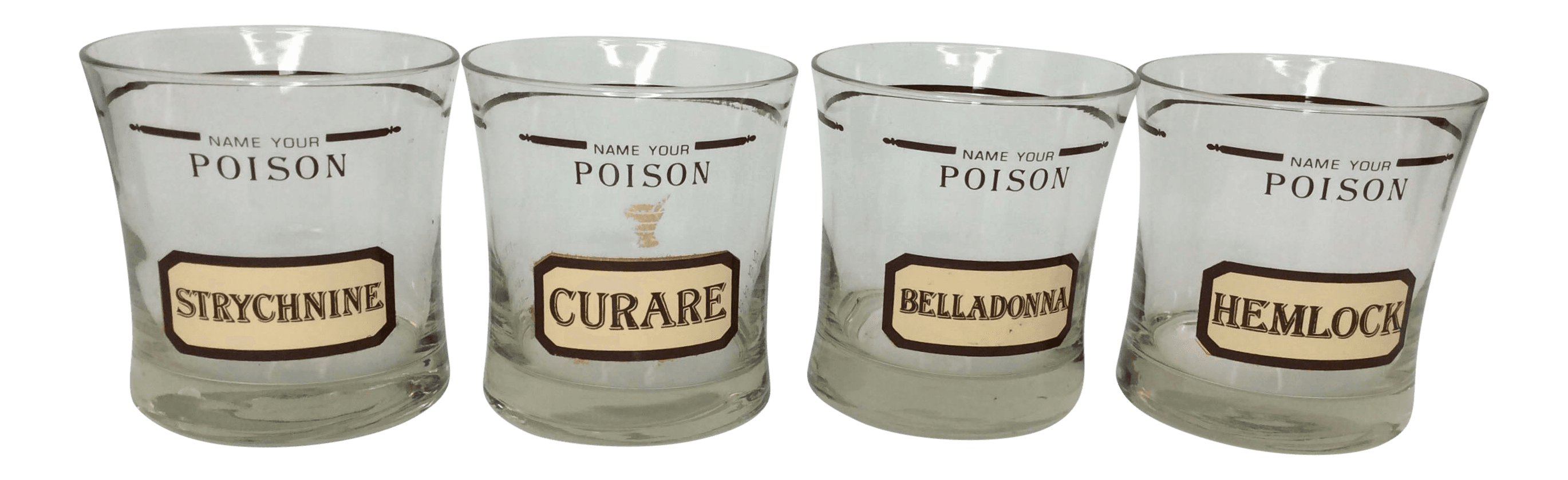 Vintage Cera “Name Your Poison” Double Rocks Glasses-Set of 4