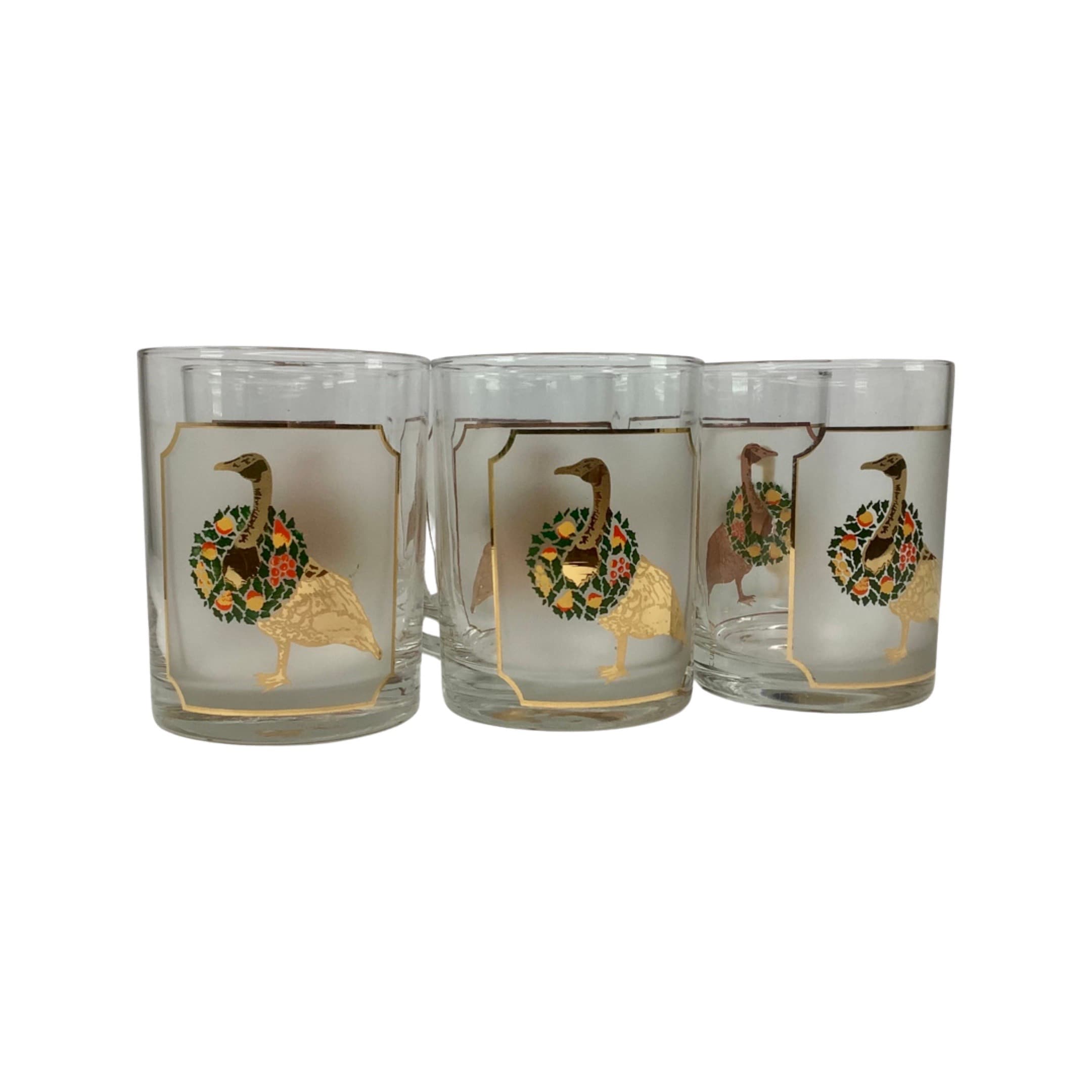 Set of 8 Vintage Culver Festive Geese Old Fashioned Glasses