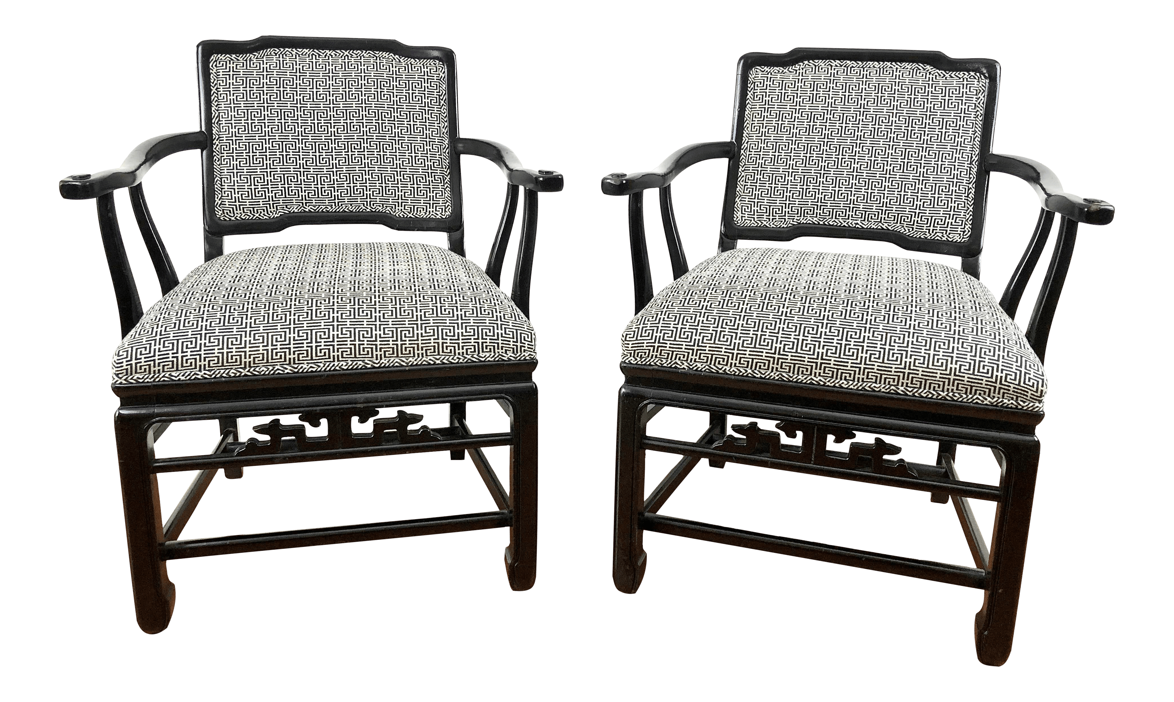 Pair of Antique Chinese Elm Black Lacquered Chairs