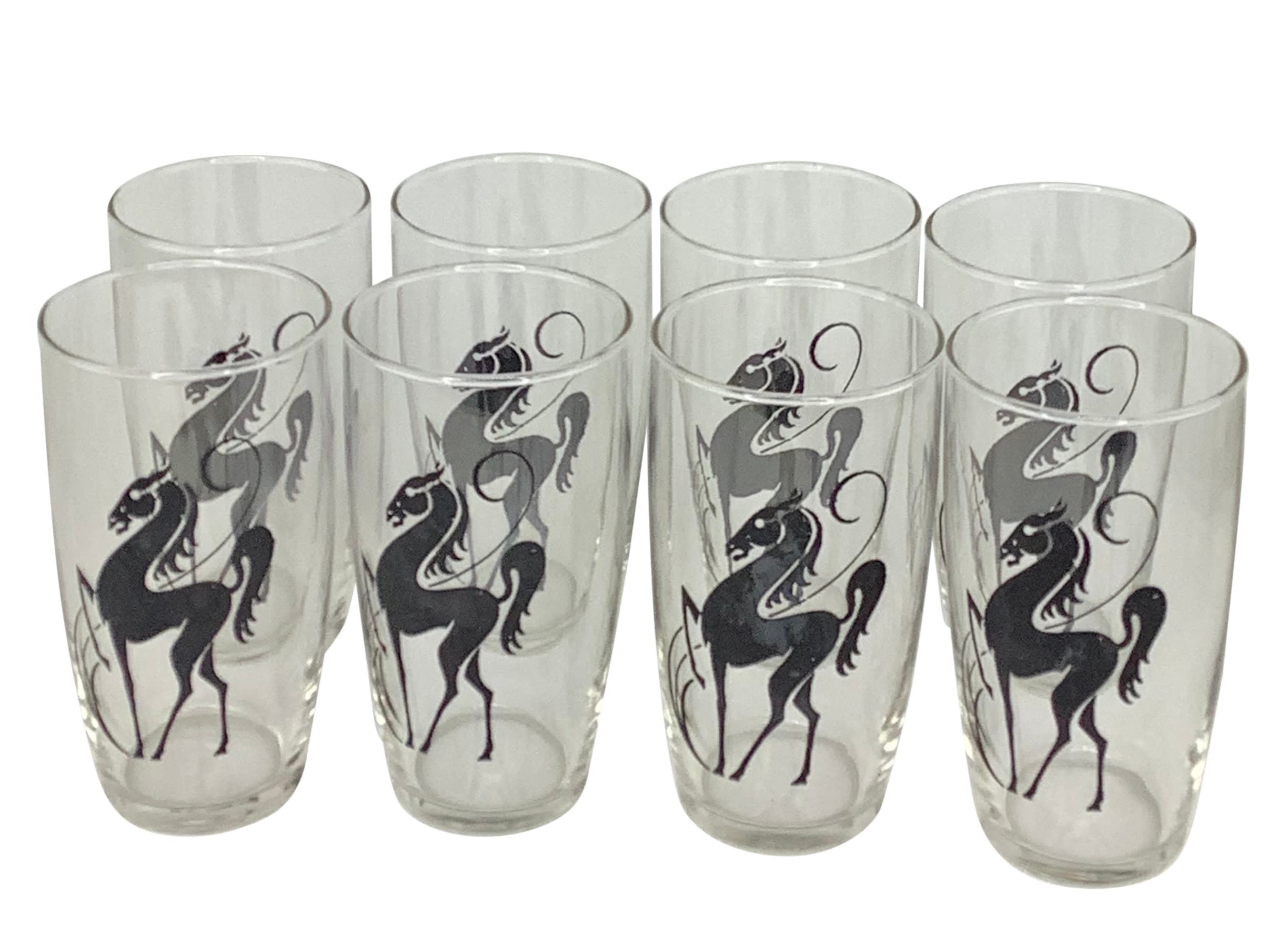 Set of 8 Vintage Prancing Horses Highball Glasses